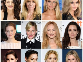 This combination photo shows actresses listed in alphabetical order, top row from left, Asia Argento, Rosanna Arquette, Jessica Barth, Cara Delevingne, Romola Garai, Judith Godreche, Heather Graham, Angelina Jolie, Ashley Judd, Rose McGowan, Lea Seydoux and Mira Sorvino, who have made allegations against producer Harvey Weinstein. (AP Photo/File)