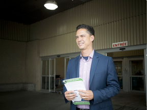 campaigned at Les Promenades Gatineau Saturday October 7, 2017. Bélanger is running for mayor of Gatineau.   (Ashley Fraser/Postmedia)