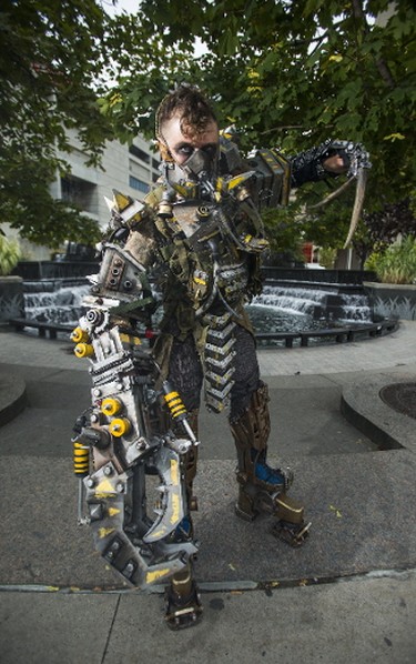 Toronto-based prop maker/cosplayer Mike Cameron poses in costume along Bremner Blvd in downtown Toronto, Ont. on Thursday October 12, 2017. Cameron just returned from New York Comic Con. He won Best in Category: Armour, as well as 2nd place overall. Additionally, he took best in show at Toronto's Fan Expo last month. (Ernest Doroszuk/Toronto Sun)