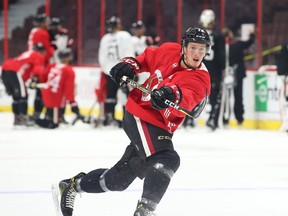 Thomas Chabot had an assist in the Sentors' win over the Flames on Friday night. (Jean Levac/Ottawa Sun)