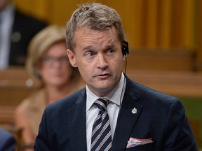 Minister of Veterans Affairs Seamus O'Regan responds to a question during Question Period in the House of Commons, in Ottawa on Friday, Oct. 6, 2017. THE CANADIAN PRESS/Adrian Wyld