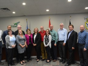 Whitecourt Town Council stands with Town department heads during its last meeting of the term on Oct. 10 (Peter Shokeir | Whitecourt Star)