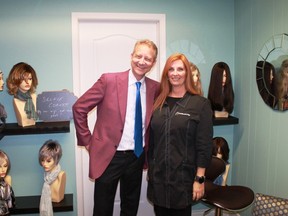 Continental Hair owner Michael Suba and manager Candace Hamilton celebrate the formal opening of Continental's third Ontario location, on Cathcart Boulevard in Sarnia. The salon provides services for women experiencing hair loss. 
CARL HNATYSHYN/SARNIA THIS WEEK