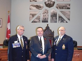 Legion President John MacDonald (L) with Mayor Kevin Morrison and Legion Poppy Campaign Chairman, Ben Prouse (R).