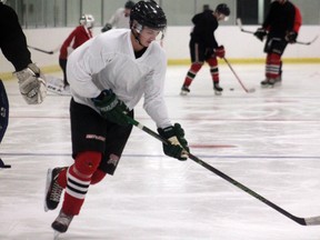 Whitecourt Wild players take to the ice during a practice at the Mayerthorpe Exhibition Centre on Oct. 11. The team will play a total of four home games in Whitecourt and two in Mayerthorpe through the 2017/18 regular season (Joseph Quigley | Mayerthorpe Freelancer).