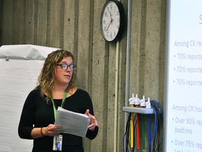 Laura Zettler, an epidemiologist with the Chatham-Kent Public Health Unit, presents the findings of a report she conducted on the area's oral health status to the Chatham-Kent Board of Health.