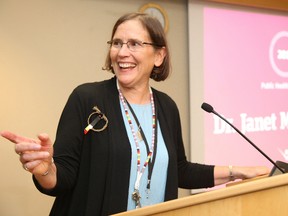 Dr. Janet McElhaney smiles as she is awarded the 2017 Public Health Champion Award on Thursday. Gino Donato/Sudbury Star/Postmedia Network