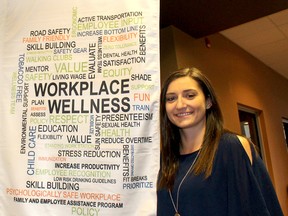 Megan Walker, mental health promotions specialists with the local branch of the Canadian Mental Health Association, spoke about mental health in the workplace during the third annual Workplace Wellness & Recognition Workshop in Chatham on Oct. 19.