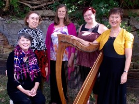 Submitted Photo
The Peterborough Storytellers will be telling spooky stories at the Clocktower in Campbellford next Sunday. The performers are (from left): Betty Bennett, storyteller; Rita Grimaldi, storyteller and mask artist; Hermione Rivison, storyteller and actor; Tori Owen, recorder and oboe player; Angelica Ottewill, storyteller, harpist and vocalist.