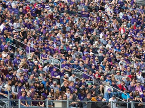 Thousands watch the football game between the Western Mustangs and Ottawa Gee Gees at TD Stadium in London, Ont. on Saturday October 21, 2017. The Mustangs won the game 63-10. (DEREK RUTTAN, The London Free Press)