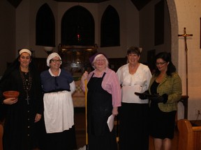 Christina Blazecka, Gayle Miedema, Dawn Monroe, Joanne Wilson and Sarah Brown were part of the play “All That I Am” held recently at the Anglican Church. Times-Post photo by Debbie Morin