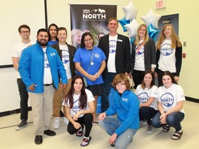 Members of the YMCA's Project North team talked about their 10-day summer trip to Alberta at the Learning and Career Centre on Oct. 17. In the front row: Shayla Greenbird (left), Wilson Chiasson, project leader Allison Shaw and Jenna Capes. Back row: Malcolm Vandevenne (left), project leader Tony Jacobs, Isaiah Thomas, Nick Parks, Sierra Cottrelle, project leaders Joe Cebulski and Brittany Kueneman, and Caitlin Wilson. Absent from the photo: Dani Rae Rogers and project leader Keith Blackwell.
CARL HNATYSHYN/SARNIA THIS WEEK