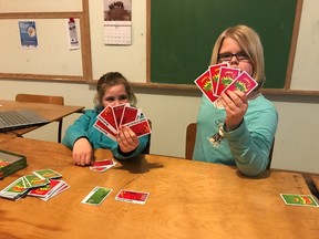 A pair of students play a vocabulary-expanding game of Apples to Apples at Watford's Skills and Drills seminar.
Handout/Sarnia This Week