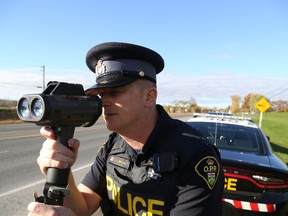 Jason Miller/The Intelligencer
Const. Gareth Smetham target speeders during the launch of a regional campaign in Bayside Tuesday.