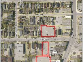 The city is studying whether to end parking on one of these three lots west of Richmond Row between -Albert Street and Central Avenue.