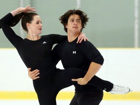Tessa Virtue of London and Scott Moir of Ilderton say they?re not feeling much pressure as they train with Marie-France Dubreuil and Patrice Lauzon. (Dave Abel/Postmedia News)