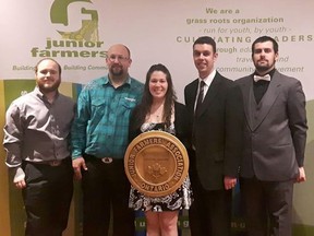 Essex-Kent Junior Farmers members Kris Rivard, Matthew Clark, Anne Marie Struhar, Brian Sterling and Nic Willemsma are shown at a Junior Farmers event.