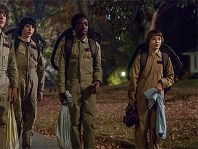 Gaten Matarazzo, Finn Wolfhard, Caleb McLaughlin and Noah Schnapp in "Stranger Things." (Supplied)