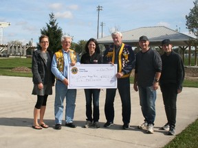 On October 19, members of the Clinton Lions Club made a donation to the Municipality of Central Huron to go towards the construction of the new skate park, planned for completion next spring. From left to right: Clinton Park Revitalization Project committee co-chair Karen Ott, Lions Club President Charles Bodle, Community Improvement Co-ordinator Angela Smith, Lions Secretary Clayton Groves, Clinton Park Revitalization Project committee co-chair Steve Ott and son, Sam Ott.