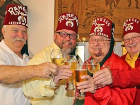 TIM MEEKS/THE INTELLIGENCER
Belleville & District Shriners Jim Hemlin, Gary Crane, Bob Ridley and Otto Nungesser are promoting the Shrine Club's inaugural Ale & Cheddar Trail Room in the multi-purpose room at the Quinte Sports and Wellness Centre Saturday, Nov. 4. The event will held held during the 68th annual Shrine Club Bantam Hockey Tournament set for Nov. 3-5.