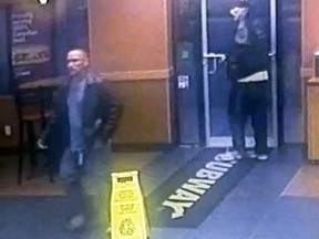 Suspects of the theft of a Kubota tractor and trailer from Beckwith Contracting in Sydenham caught on surveillance footage at the Subway on the other side of Rutledge Road on Oct. 13. Supplied Photo