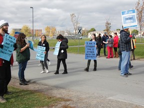 A number of students join college faculty on the picket lines in a show of support at St. Lawrence College – Kingston Campus on Wednesday as the provincewide strike reached Day 10 with no talks scheduled. (Julia McKay/The Whig-Standard)