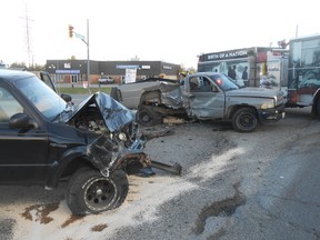 Two pick-up trucks collided at the intersection of Maley Drive and Falconbridge Road about 8:30 a.m. Thursday. One lane of northbound traffic was blocked for some time. It is not known if injuries resulted. Harold Carmichael/Sudbury Star
