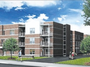 A community group hopes to build this apartment building on land it owns on Hamilton Road.