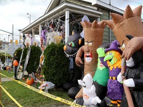 A house decked out in halloween decorations at the corner of Concession and Alfred Streets in Kingston on Thursday October 26 2017. Doug Gillham, a meteorologist with the Weather Network, said there is going to be a windy and wet storm coming to the Kingston area on the weekend before halloween which could blow some decorations around. Ian MacAlpine /The Whig-Standard/Postmedia Network