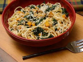 Bucatini with Squash and Kale. Food styling by Ran Ai. (MORRIS LAMONT, The London Free Press)