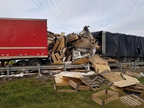 Two transport trucks and a dump truck collided on Highway 401 near Cambridge on Friday. One driver, Adual Waheed of Ajax, was killed. (Supplied)