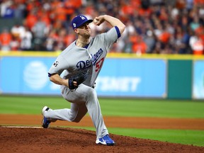 Alex Wood of the Los Angeles Dodgers pitches against the Houston Astros in game four of the 2017 World Series at Minute Maid Park on October 28, 2017 in Houston, Texas. (Ezra Shaw/Getty Images)