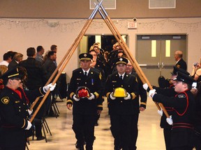The opening ceremony commences for the annual Whitecourt Fire Department Awards Night at the St. Joseph Parish Hall on Oct. 28.
Peter Shokeir | Whitecourt Star