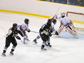 The Sarnia Legionnaires hope to get back on a winning streak Thursday when they host the London Nationals. This photo shows action from the team's last home game. (Photo courtesy of Shawna Lavoie)