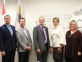 (Pictured above) The new Town of Vermilion Council representatives after being sworn in at Council meeting on October 24. (From left) Councillor Justin Thompson, Councillor Clint McCullough, Councillor Greg Barr, Councillor Robert Pulyk, Mayor Caroline McAuley, Councillor Tannis Henderson and Councillor Richard Yaceyko. After the national anthem was sang, Mayor Caroline McAuley called the new Council’s first meeting to order. An oath of office was taken by each new member followed by a Mayor’s address.