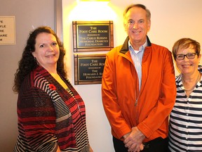 The Howard J. Rees Foundation has donated approximately $8,000 to cover the cost of a new autoclave for the foot care clinics offered at the Active Life Centre in Chatham. Linda Lucas (left), centre executive director, is shown with Ed O'Brien, board member of the Rees Foundation and Jan Mallory-Wood, board member of the Carlo Rossini Memorial Diabetes Foundation.