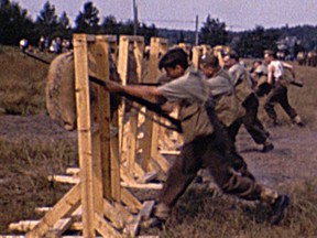 Soldiers practise bayonet thrusts in this archival image.