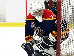 Wellington Dukes netminder Jonah Capriotti registered back-to-back shutouts in the OJHL last weekend. (Ed McPherson/OJHL Images)