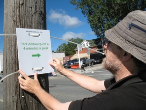 As part of Walk Sudbury, residents put up wayfinding signs to make it easier to walk to neighbourhood destinations.