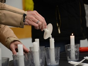 Candles for the annual vigil are lit at the Whitecourt Seniors’ Centre on Nov. 5 (Peter Shokeir | Whitecourt Star).
