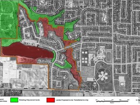 A map of Lake Margaret and the natural surrounding areas that are proposed to be transferred to the city from Doug Tarry Limited. (Contributed photo)