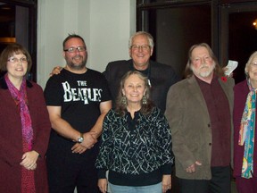 A group of local writers celebrate the publication of their work in Lummox Press' anthology at an event in 2016. This year, nine Canadian writers will be reading works from 2017's Lummox Number Six anthology at the Lawrence House Centre for the Arts on Nov. 18. From left are Debbie Okun Hill, Denis Robillard, Lynn Tait, John B. Lee, James Deahl and Norma West Linder. 
Handout/Sarnia This Week