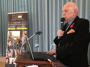 Bruce Bell/The Intelligencer
Brock Godfrey, a senior volunteer with the Canadian Anti-Fraud Centre (CAFC) delivered a talk about fraud, particularly against the elderly to a number of local angencies and seniors at the Masonic Lodge in Belleville on Wednesday.