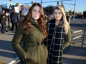 Fanshawe College nursing students Bethany Baglieri, left, and Michelle Wright have organized a student rally to protest the breakdown of bargaining in the faculty strike. (MORRIS LAMONT/THE LONDON FREE PRESS)