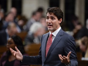 Prime Minister Justin Trudeau rises during question period in the House of Commons in Ottawa, Wednesday, Oct. 25, 2017. (Adrian Wyld/The Canadian Press)