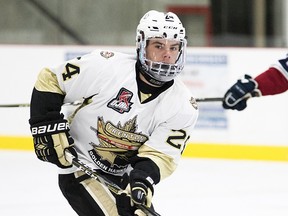 Shaun Bily had both TGH goals in a 3-2 Trenton loss to Markham in an OJHL game Wednesday night at Community Gardens. (OJHL Images)