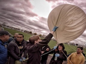 Beal students launch their far-flying weather balloon experiment Monday. (Dung Tiet photo)