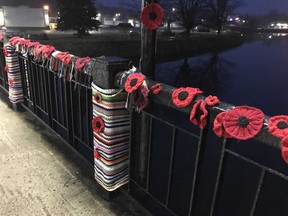 Submitted photo
The Constable Thomas Kehoe Memorial Bridge in Bancroft has been turned into a stunning Remembrance Day tribute thanks to the hard work of the town’s Knittervention group.