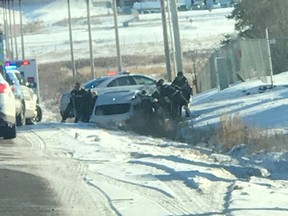 A crash in Nisku, Alta., on  Monday that ended with five naked people in police custody began with a kidnapping, RCMP said.
Dustin Horutko/Supplied