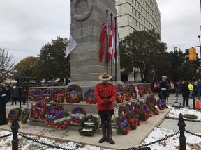 Thousand gathered in Victoria Park on Saturday to mark Remembrance Day in front of the newly-restored cenotaph/Hank Daniszewski London Free Press